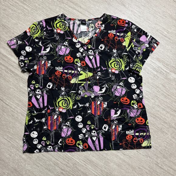 Disney The Nightmare Before Christmas Scrub Top Womens L Black Jack Halloween - Picture 1 of 5